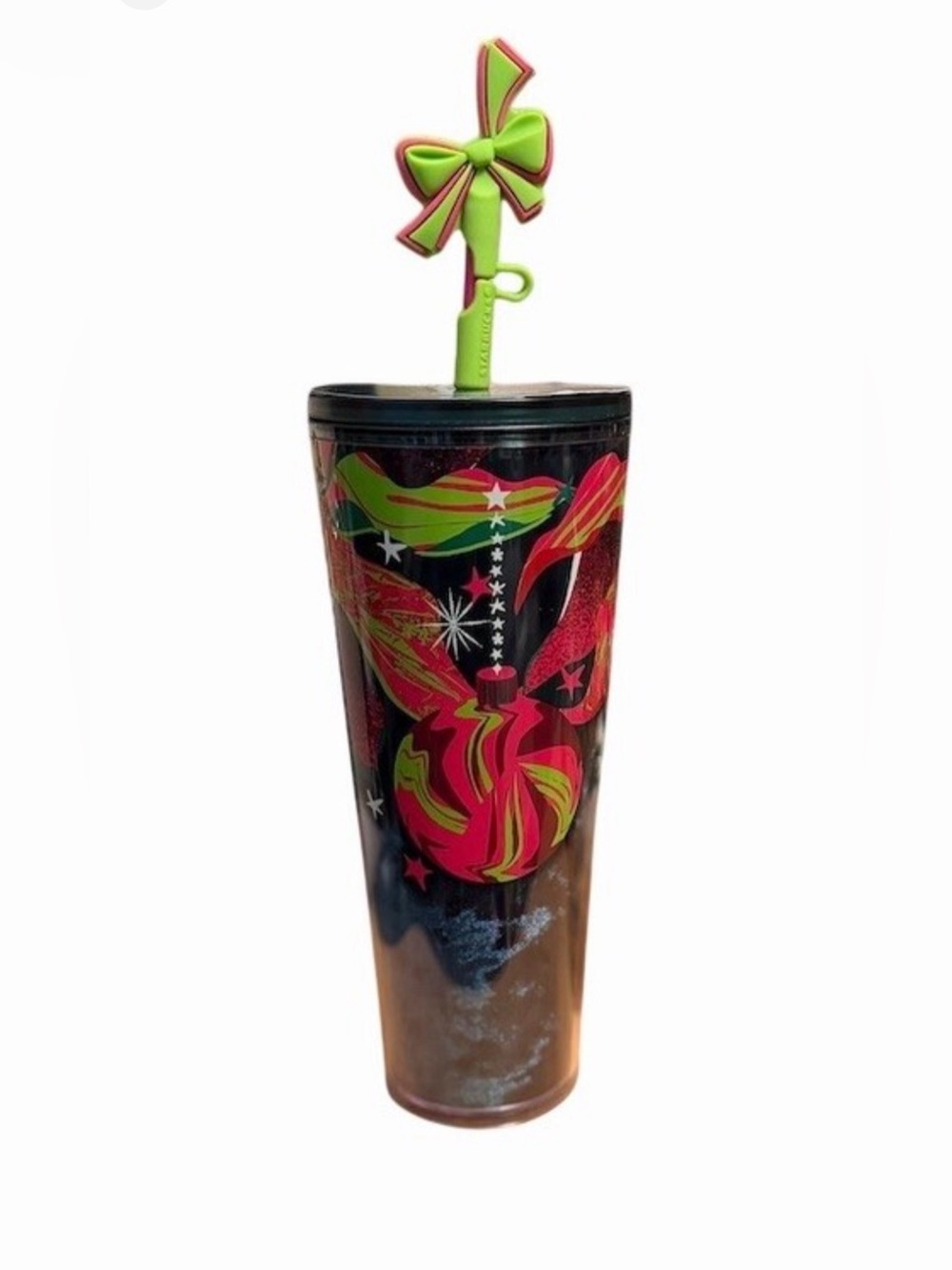 Starbucks Holiday 2023 Cold Cup Tumbler 24oz Multicolor w/ Green Bow Straw
